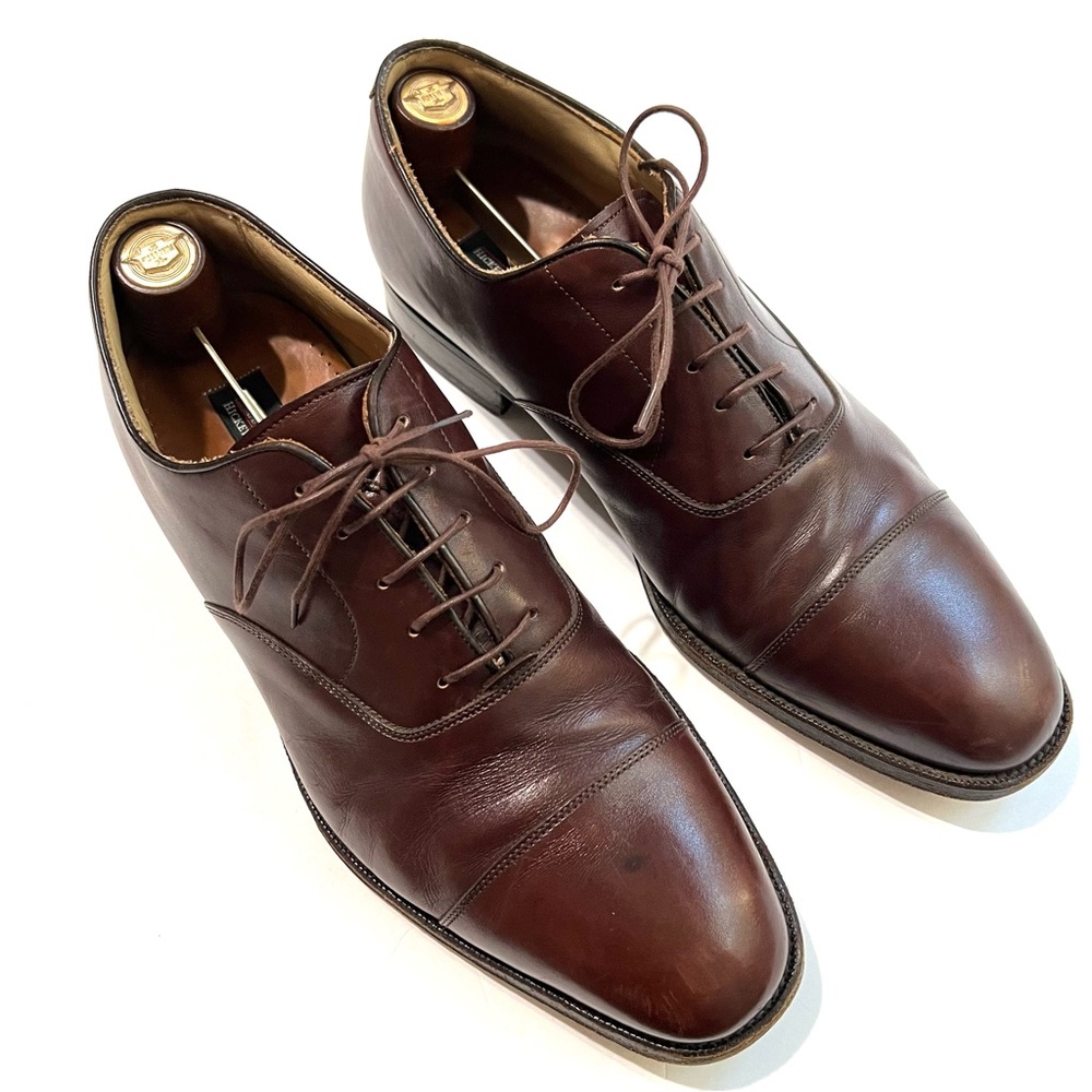 Hickey Freeman Mens Leather Cap Toe Oxford Dress Shoes Size 10.5 Brown